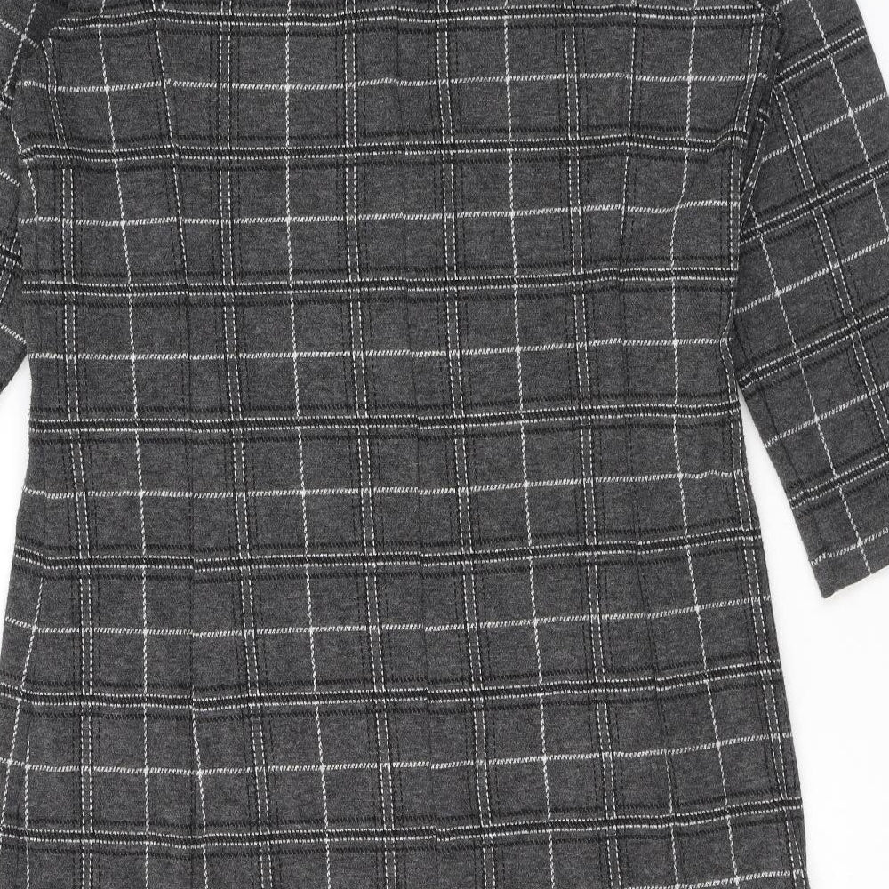 Part Two Womens Grey Check Cotton A-Line Size XL Round Neck Pullover