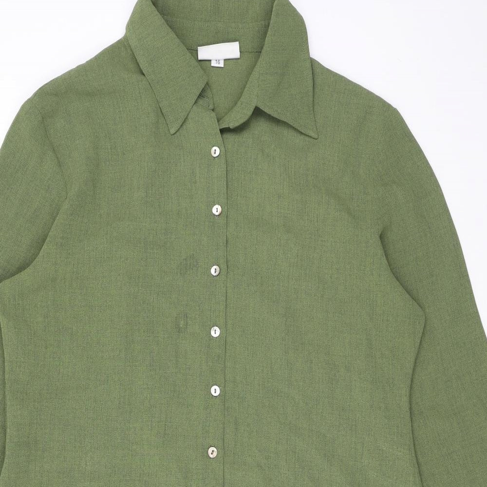 Offshoot Womens Green Polyester Basic Button-Up Size 16 Collared