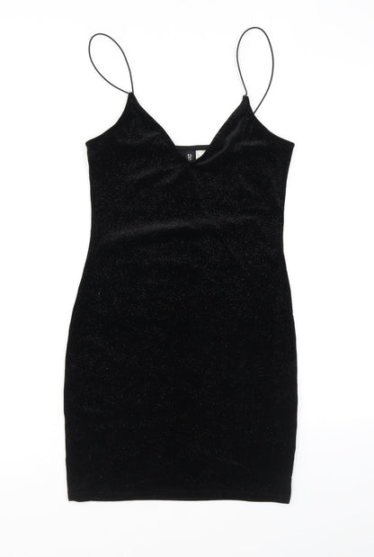 Divided by H&M Womens Black Polyester Bodycon Size S V-Neck Pullover - Sparkle