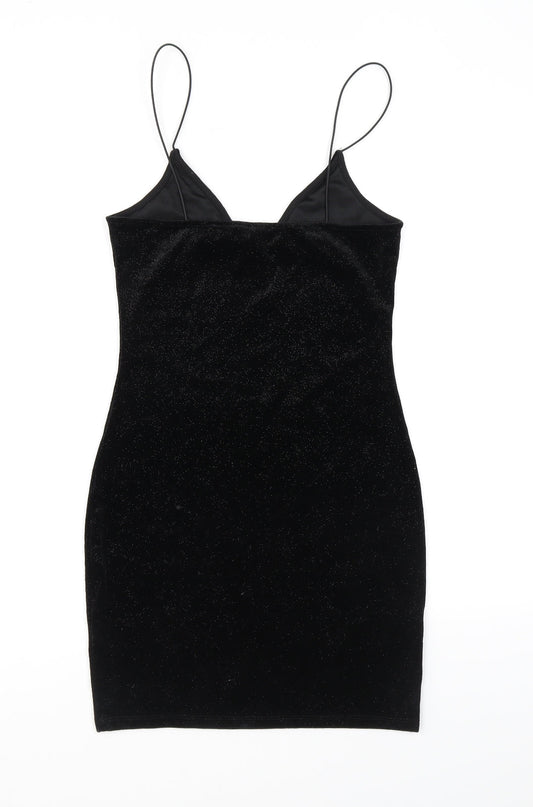 Divided by H&M Womens Black Polyester Bodycon Size S V-Neck Pullover - Sparkle