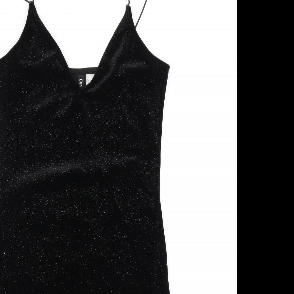 Divided by H&M Womens Black Polyester Bodycon Size S V-Neck Pullover - Sparkle