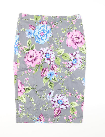 Amphora Womens Grey Floral Cotton Straight & Pencil Skirt Size M Zip