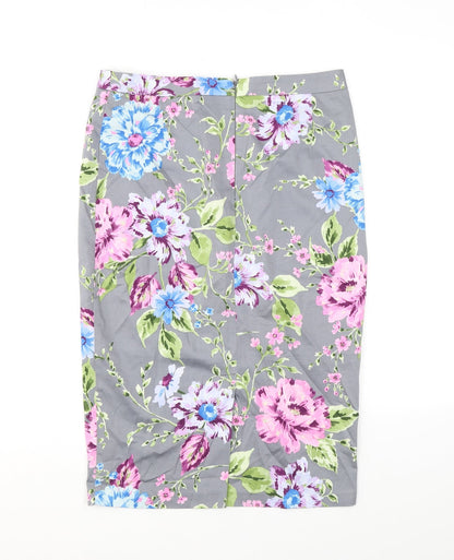 Amphora Womens Grey Floral Cotton Straight & Pencil Skirt Size M Zip