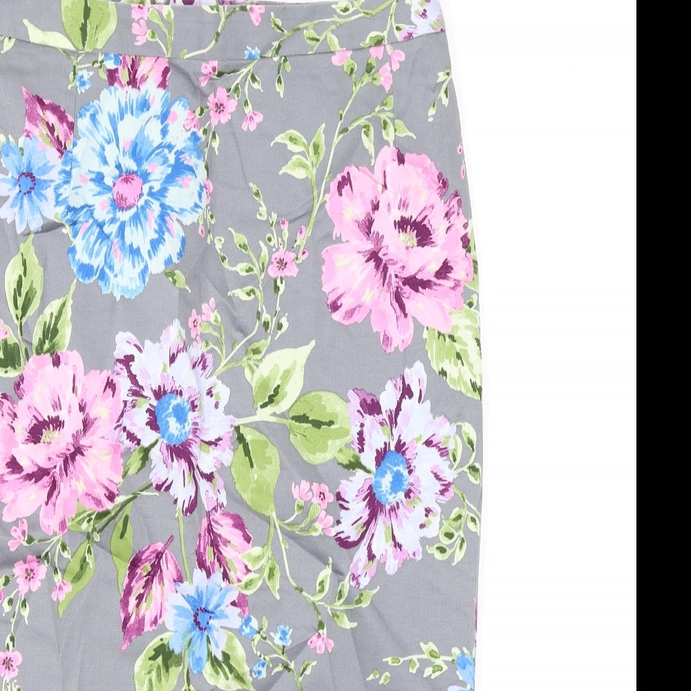 Amphora Womens Grey Floral Cotton Straight & Pencil Skirt Size M Zip