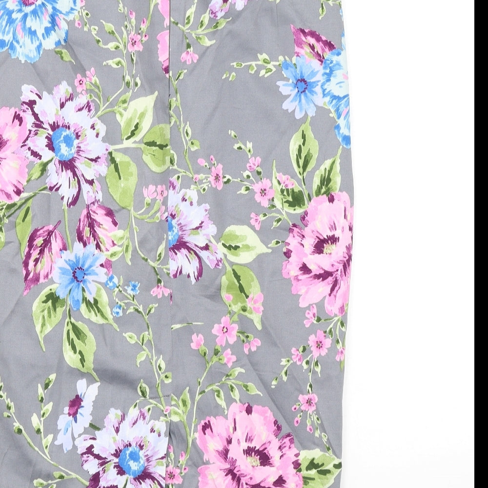 Amphora Womens Grey Floral Cotton Straight & Pencil Skirt Size M Zip