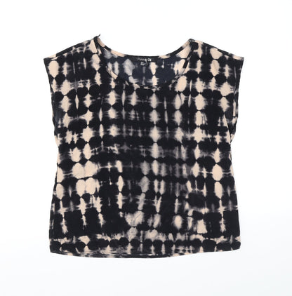 FOREVER 21 Womens Black Geometric Polyester Basic T-Shirt Size S Boat Neck