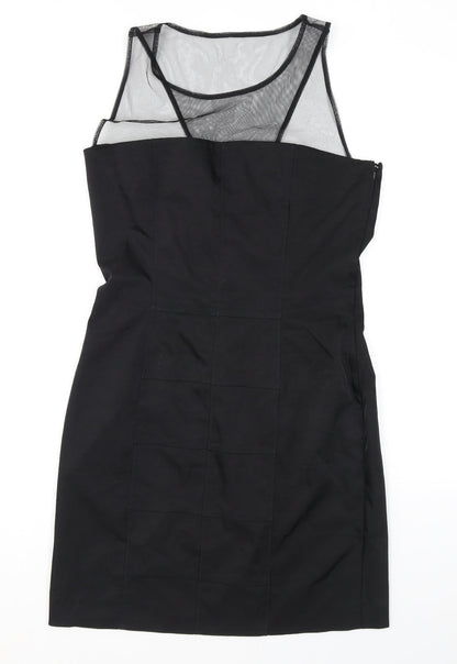 H&M Womens Black Polyester Pencil Dress Size 14 Scoop Neck Zip