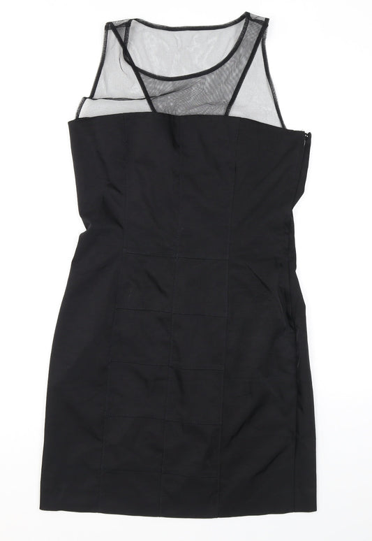 H&M Womens Black Polyester Pencil Dress Size 14 Scoop Neck Zip