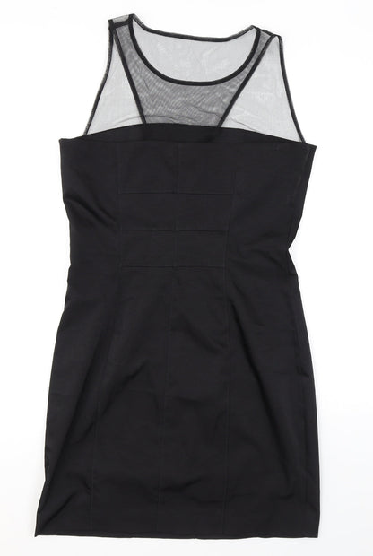 H&M Womens Black Polyester Pencil Dress Size 14 Scoop Neck Zip
