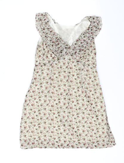 Madam Rage Womens Beige Floral Polyester Mini Size 12 V-Neck Zip