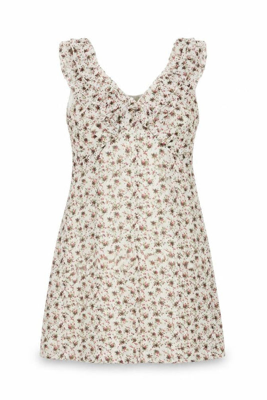 Madam Rage Womens Beige Floral Polyester Mini Size 12 V-Neck Zip