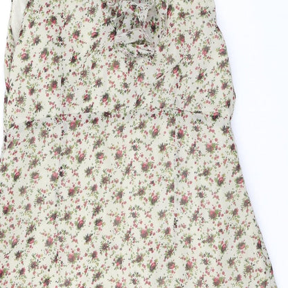Madam Rage Womens Beige Floral Polyester Mini Size 12 V-Neck Zip