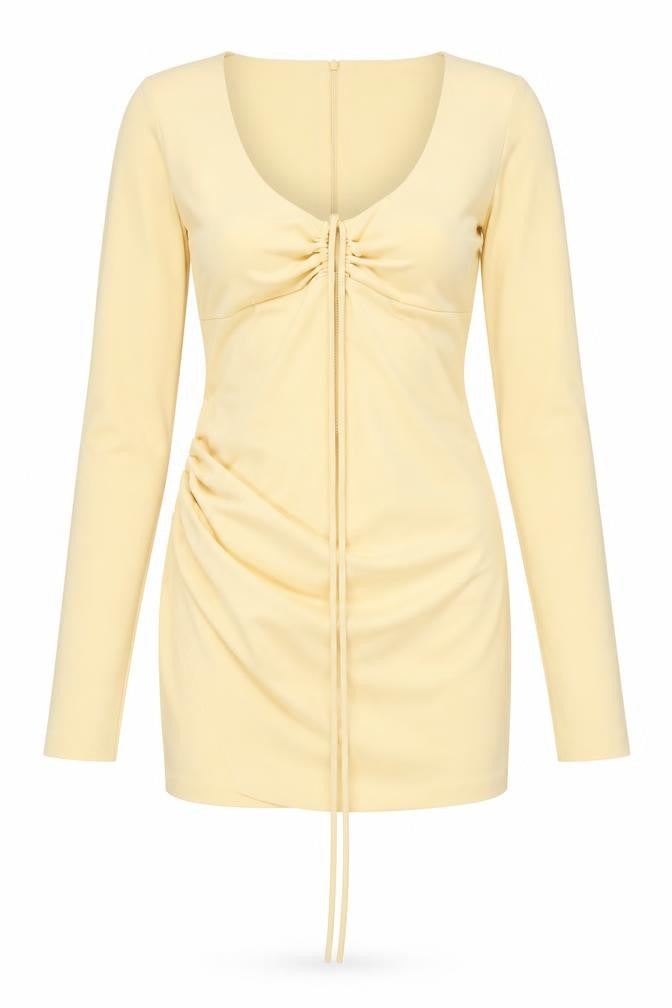 Zara Womens Yellow Polyester Mini Size S V-Neck Zip - Keyhole Neck