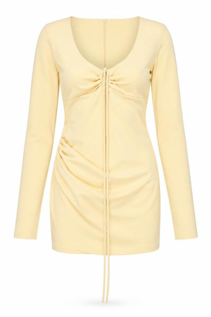 Zara Womens Yellow Polyester Mini Size S V-Neck Zip - Keyhole Neck