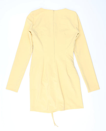 Zara Womens Yellow Polyester Mini Size S V-Neck Zip - Keyhole Neck