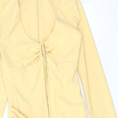 Zara Womens Yellow Polyester Mini Size S V-Neck Zip - Keyhole Neck