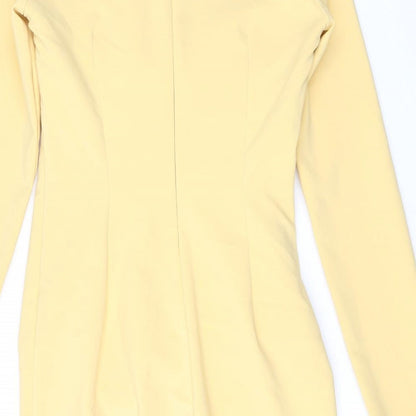 Zara Womens Yellow Polyester Mini Size S V-Neck Zip - Keyhole Neck