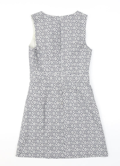 Miss Selfridge Womens Grey Floral Polyester A-Line Size 8 Round Neck Zip
