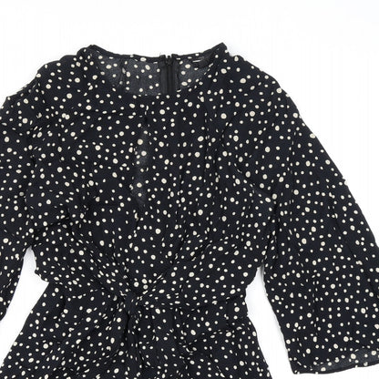 Topshop Womens Black Polka Dot Viscose A-Line Size 6 Round Neck Zip - Cutout