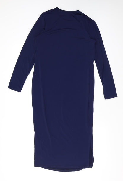 Flounce Womens Blue Viscose A-Line Size 14 Round Neck Pullover