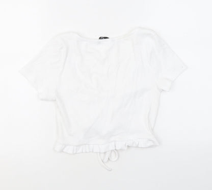 Womens UK Size M Dunnes Stores White Cropped T-Shirt