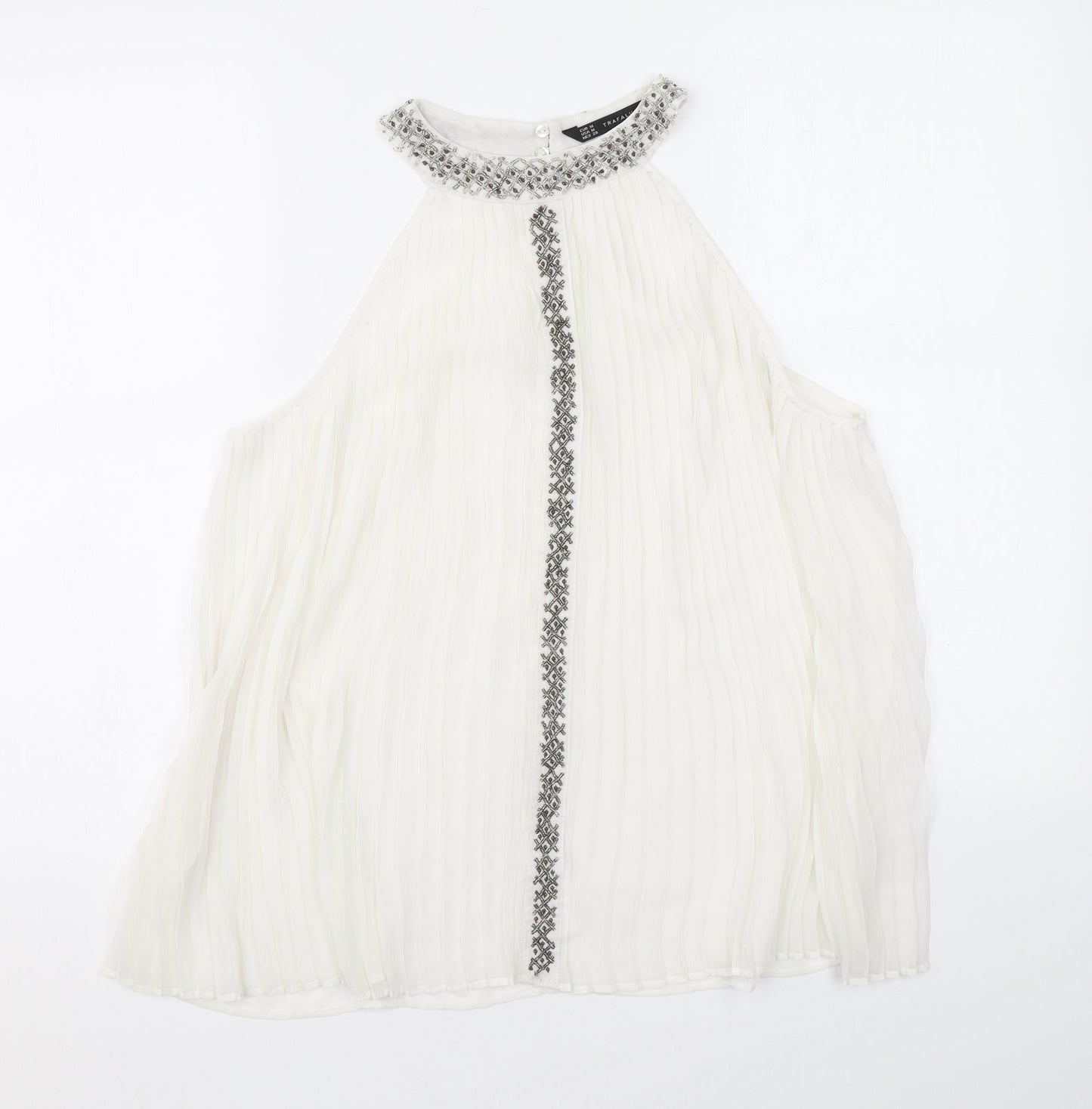 Zara Womens White Polyester Basic Tank Size M Halter - Beading