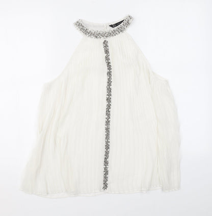 Zara Womens White Polyester Basic Tank Size M Halter - Beading