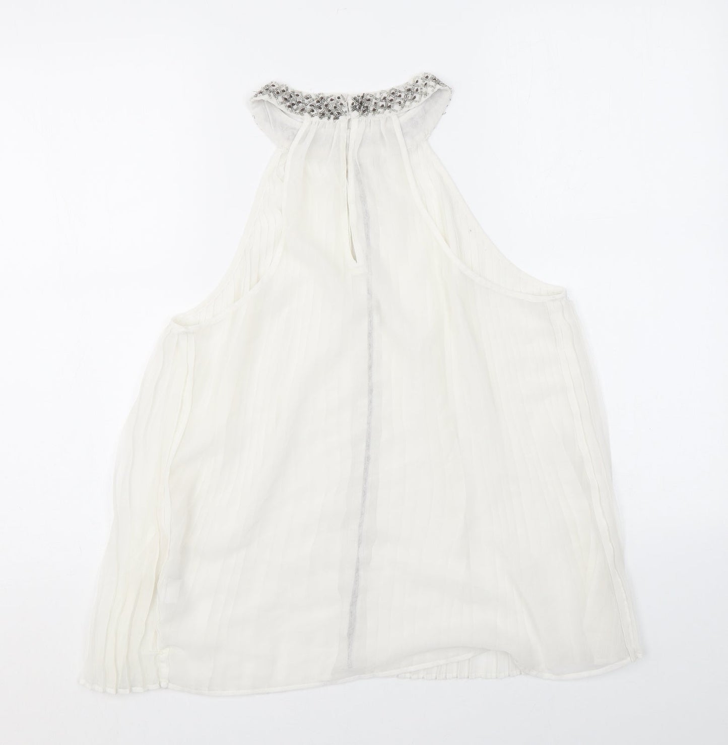 Zara Womens White Polyester Basic Tank Size M Halter - Beading