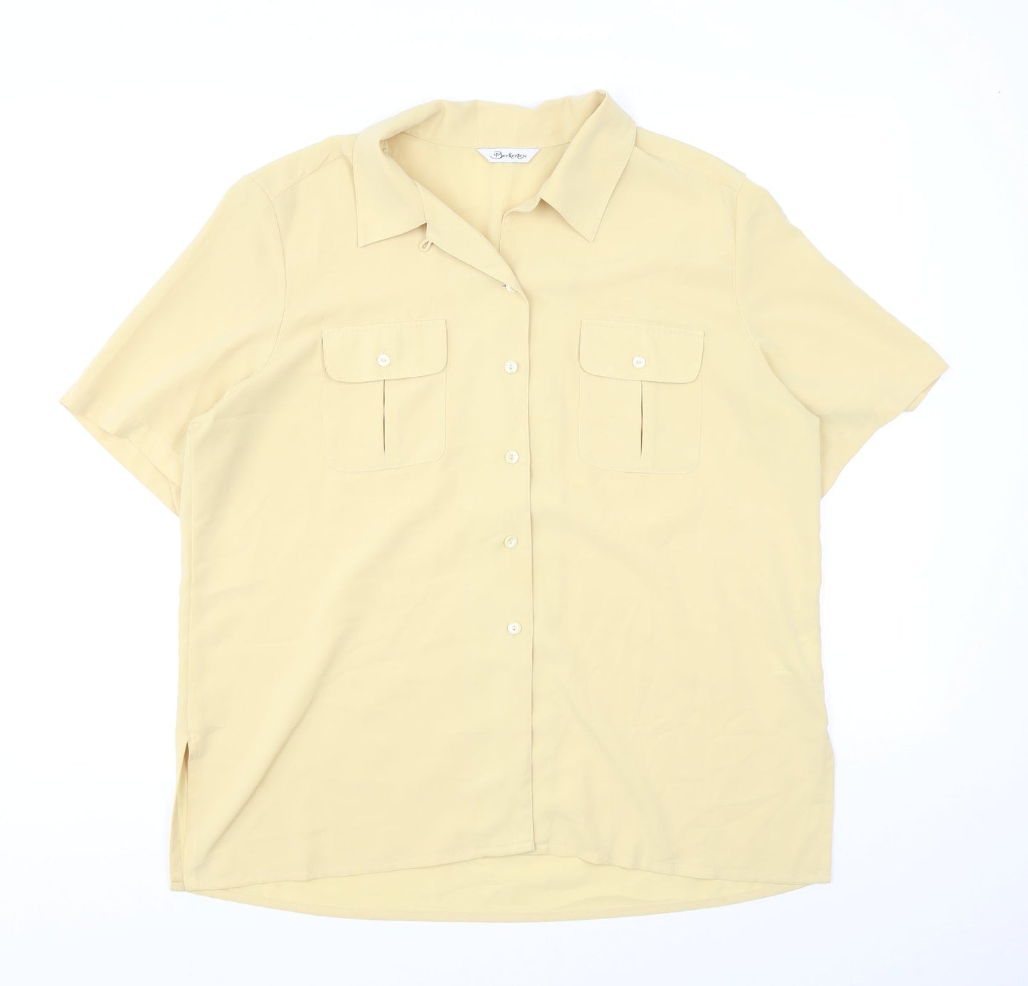 Berkertex Womens Yellow Polyester Basic Button-Up Size 16 Collared - Pockets