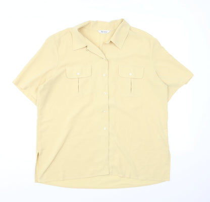 Berkertex Womens Yellow Polyester Basic Button-Up Size 16 Collared - Pockets