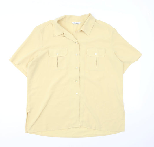 Berkertex Womens Yellow Polyester Basic Button-Up Size 16 Collared - Pockets