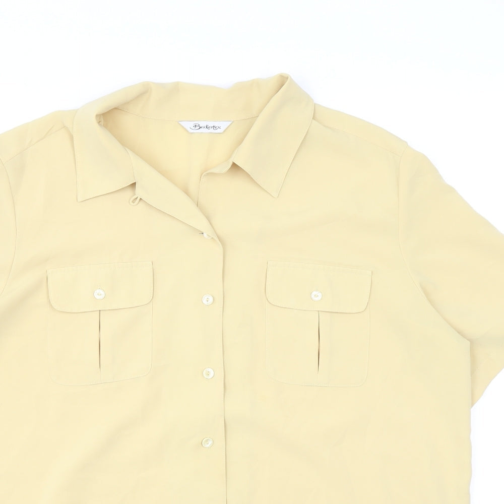 Berkertex Womens Yellow Polyester Basic Button-Up Size 16 Collared - Pockets
