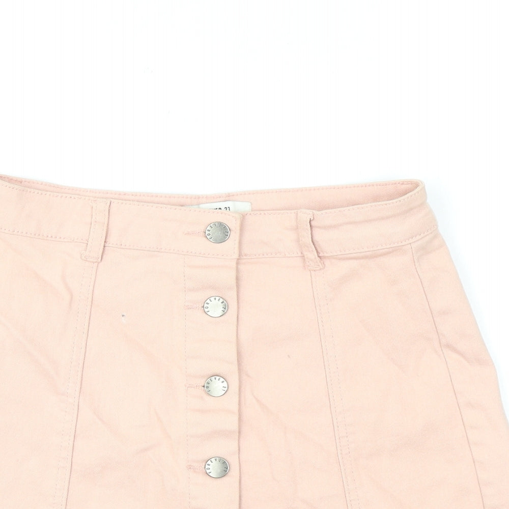 FOREVER 21 Womens Pink Cotton Mini Skirt Size S Button