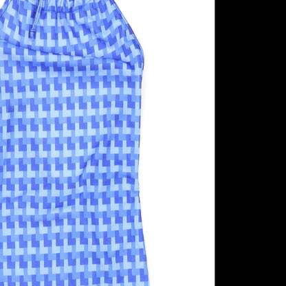 Pink Vanilla Womens Blue Geometric Polyester Mini Size 8 Halter Tie - Open Back