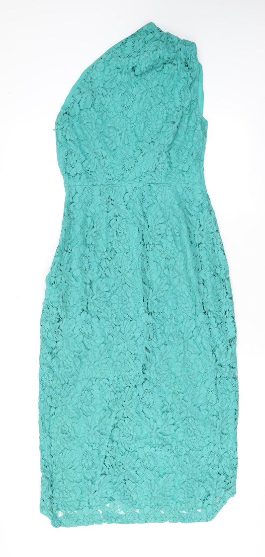 ASOS Womens Green Floral Polyester Pencil Dress Size 10 One Shoulder Zip
