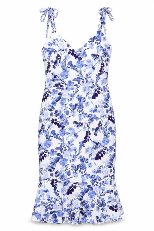 Sistaglam Womens Blue Floral Polyester A-Line Size 10 V-Neck Zip