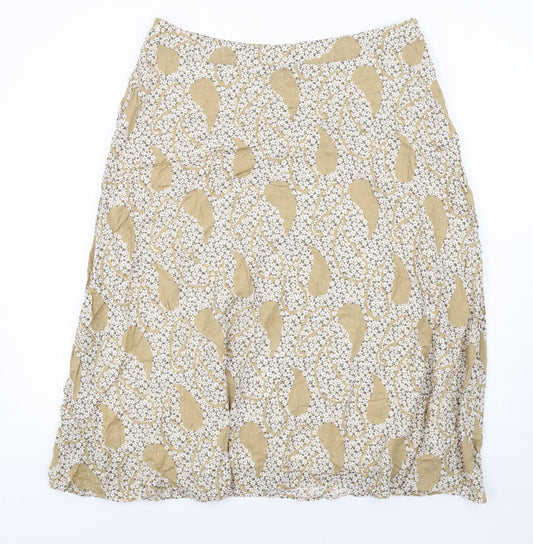 Marks and Spencer Womens Beige Floral Modal A-Line Skirt Size 18 Zip
