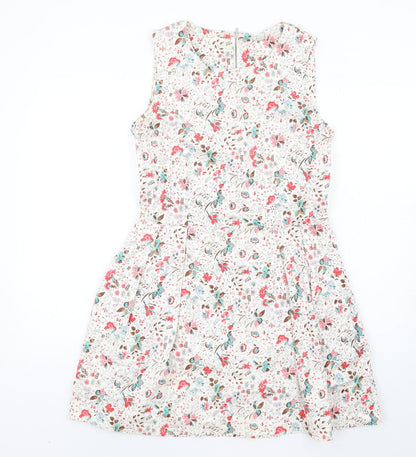 Gap Womens Ivory Floral Cotton Fit & Flare Size 10 Round Neck Zip