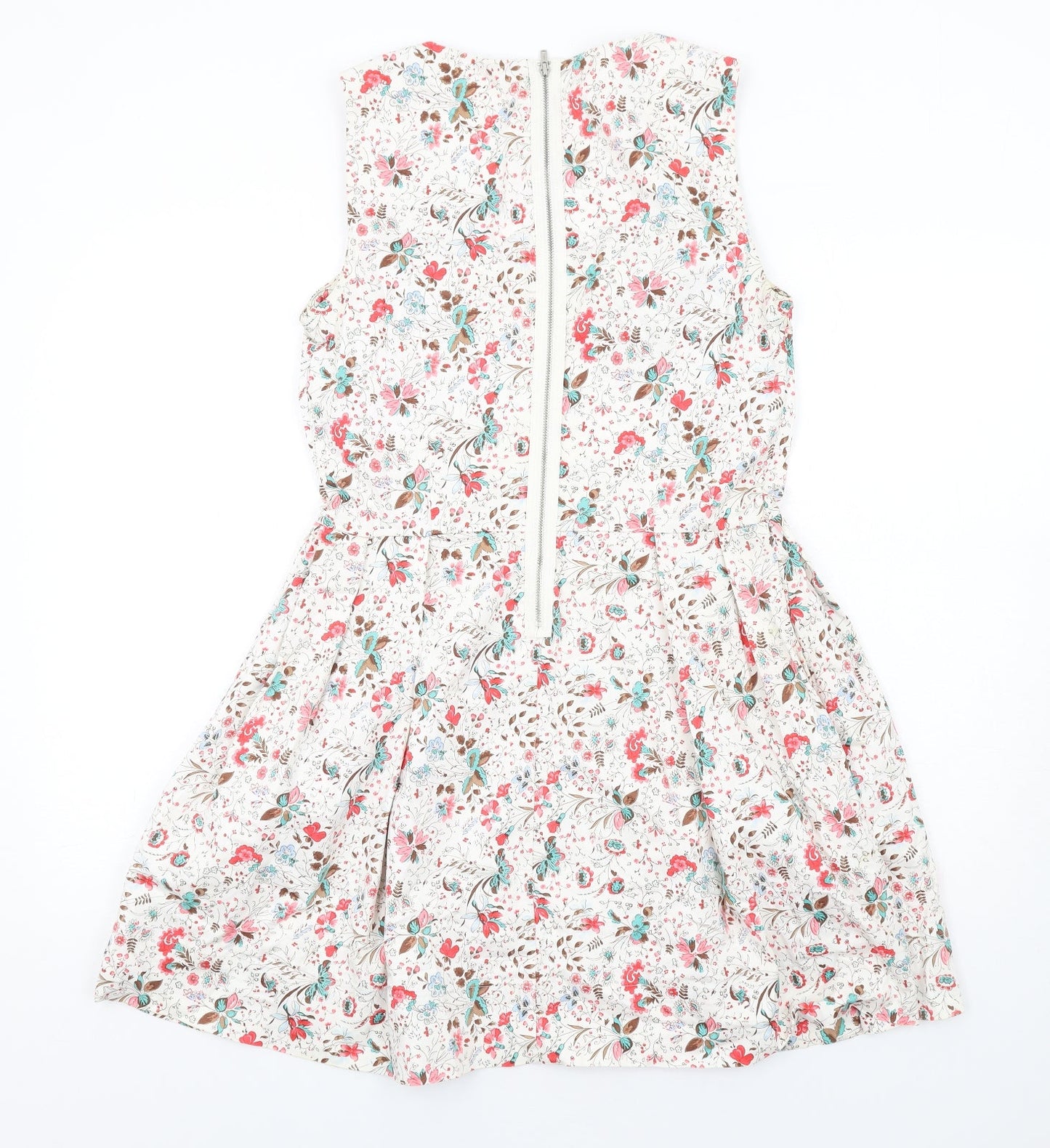 Gap Womens Ivory Floral Cotton Fit & Flare Size 10 Round Neck Zip