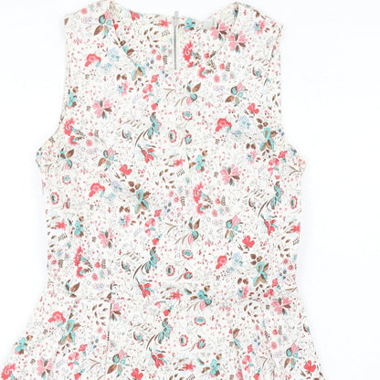 Gap Womens Ivory Floral Cotton Fit & Flare Size 10 Round Neck Zip