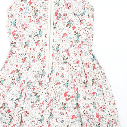 Gap Womens Ivory Floral Cotton Fit & Flare Size 10 Round Neck Zip