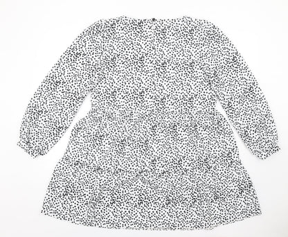 Lipsy Womens White Polka Dot Polyester A-Line Size 12 Round Neck Button