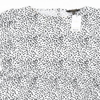 Lipsy Womens White Polka Dot Polyester A-Line Size 12 Round Neck Button