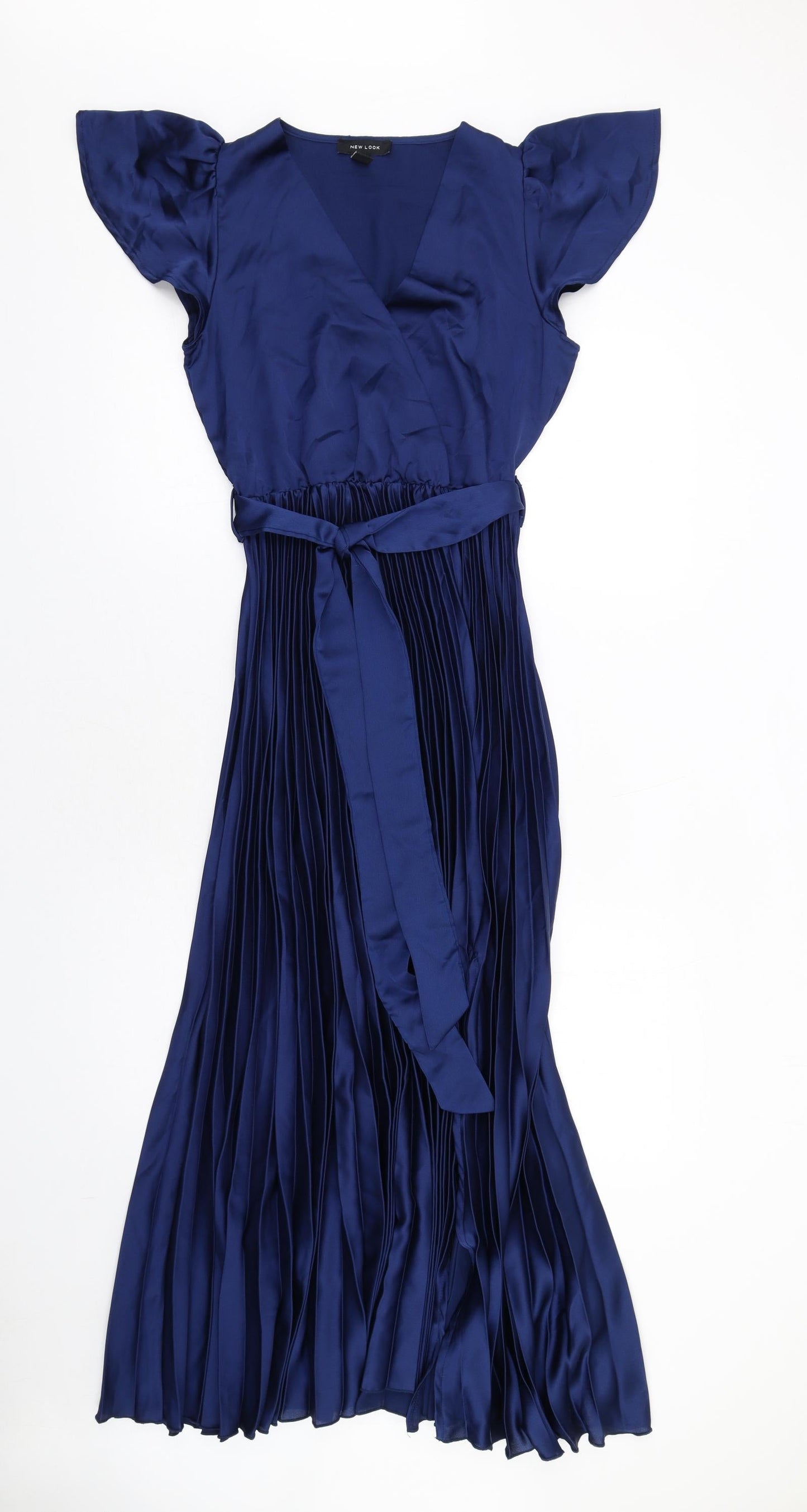 New Look Womens Blue Polyester A-Line Size 6 V-Neck Pullover - Pleated