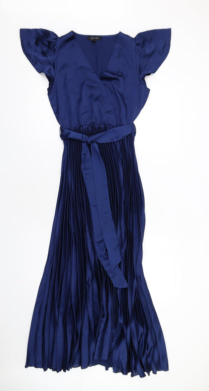 New Look Womens Blue Polyester A-Line Size 6 V-Neck Pullover - Pleated