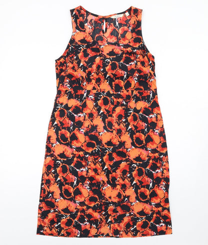 Adini Womens Orange Geometric Cotton A-Line Size S Round Neck Zip