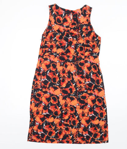 Adini Womens Orange Geometric Cotton A-Line Size S Round Neck Zip