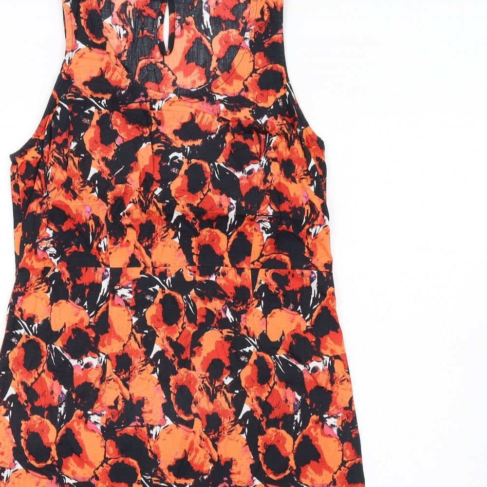 Adini Womens Orange Geometric Cotton A-Line Size S Round Neck Zip