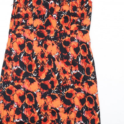Adini Womens Orange Geometric Cotton A-Line Size S Round Neck Zip