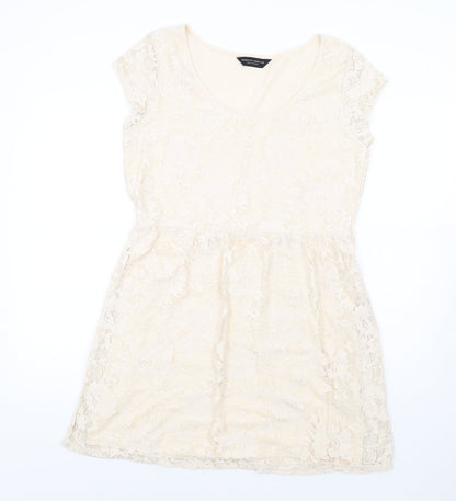 Dorothy Perkins Womens Beige Polyester Fit & Flare Size 16 Round Neck Pullover